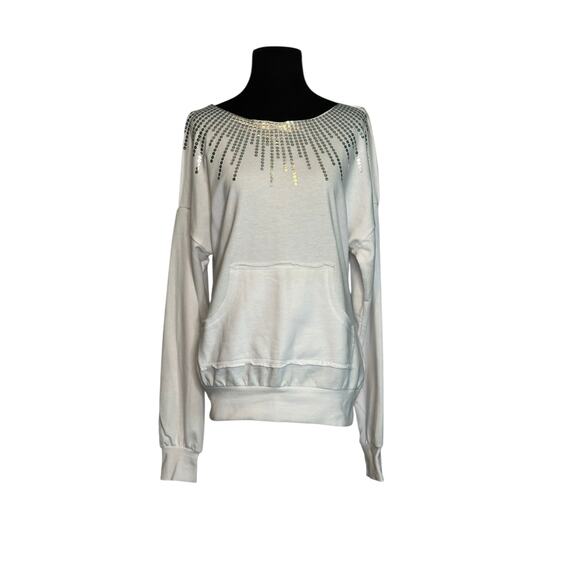 Wet Seal white embellished cold shoulder long sleeves sweatshirt size M - Picture 11 of 16